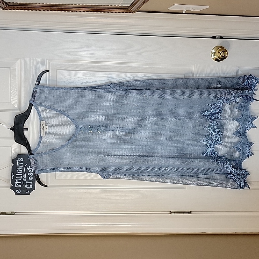 Simply Noelle XXL Pale Blue Open Knit Tunic Sleeveless Lace